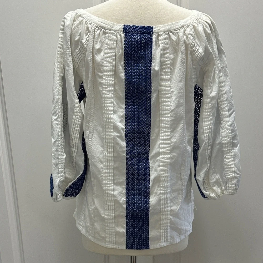 Soft Surroundings White and Navy Blouse - Picture 4 of 11